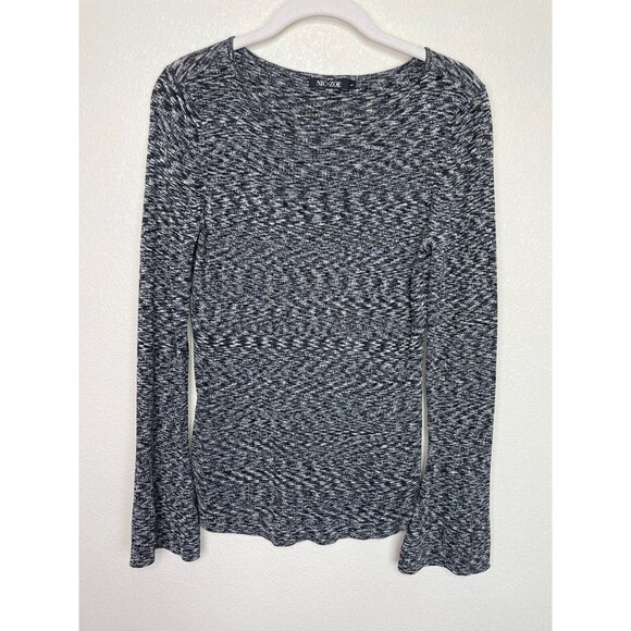 Nic + Zoe Sz S Knit Sweater Black Gray Bell Sleeve Pullover Crewneck Minimalist - Picture 2 of 7